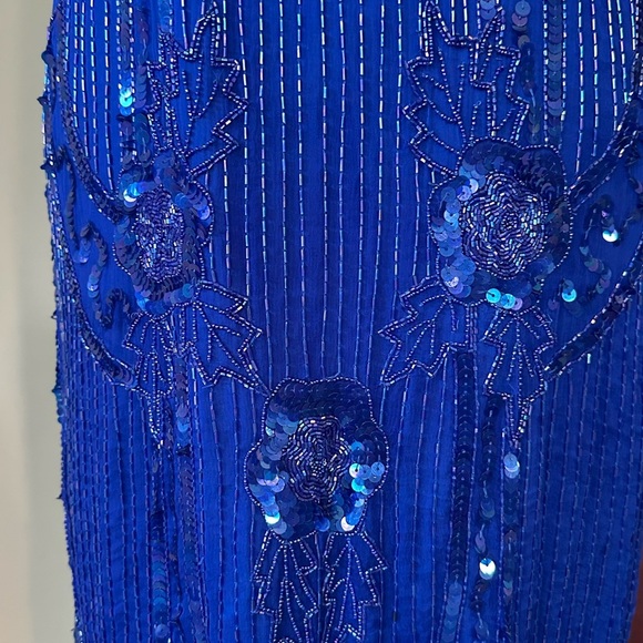 Jewel Queen | Vintage 80’s Blue Silk Beaded & Sequined Cocktail Dress, Size M - Picture 5 of 11